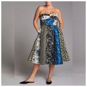 Anthropologie floral patchwork sweetheart midi dress